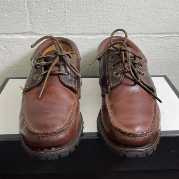 Timberland Classic Lug Boat Shoe Gore Tex Brown Leather 3 Eye Men's Size 8 US - Picture 1 of 12